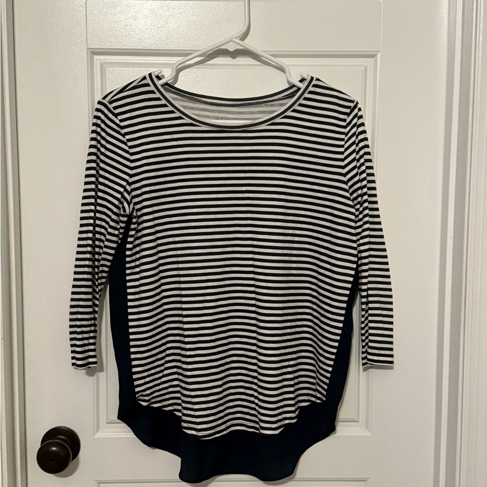 LOFT Navy and White Striped Tee